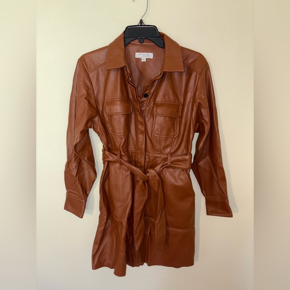 Marissa Webb Brown Pleather Dress With Pockets Size 4
